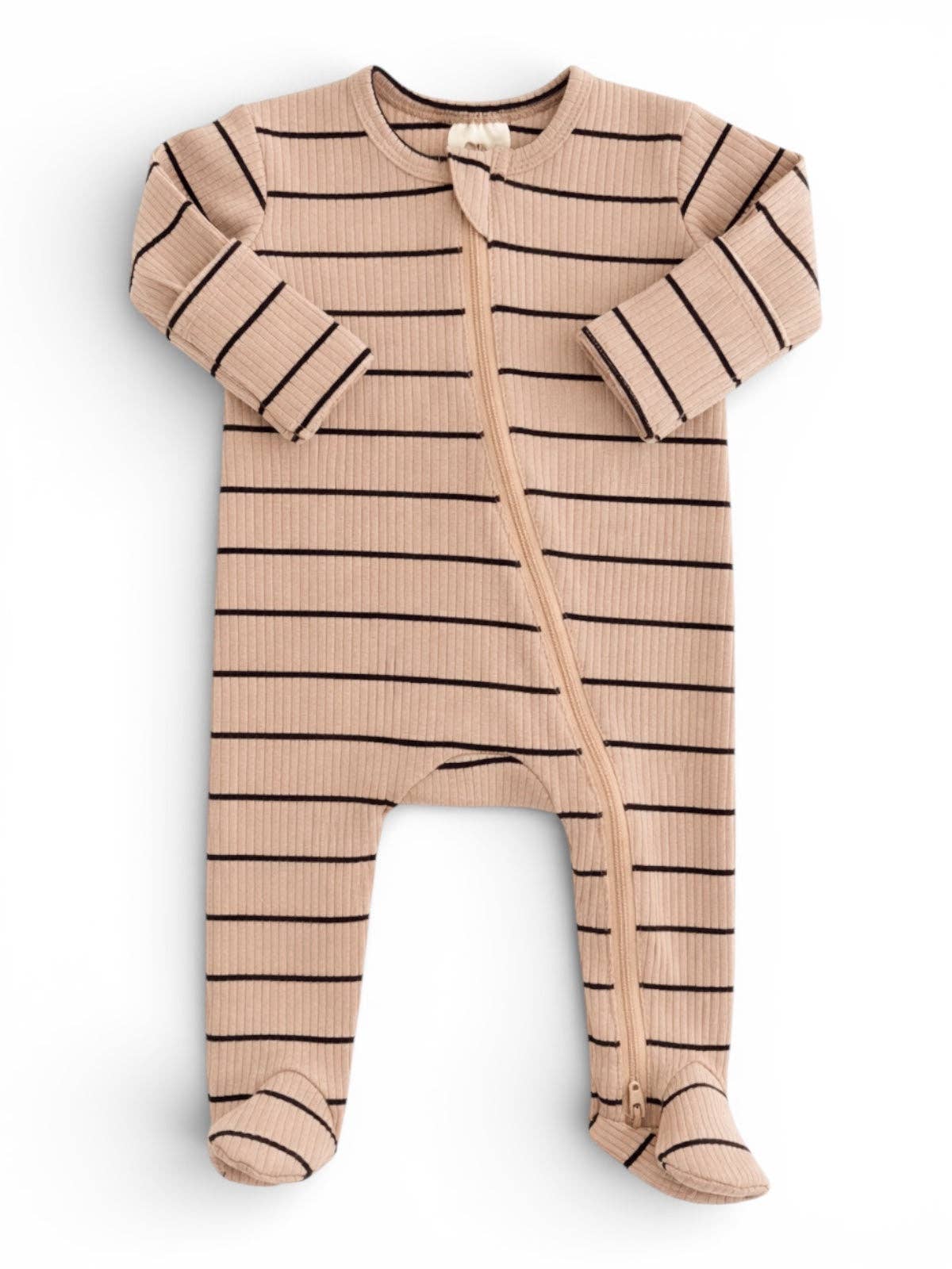 Tan/Black Stripe / Ribbed 2-Way Zip Footie