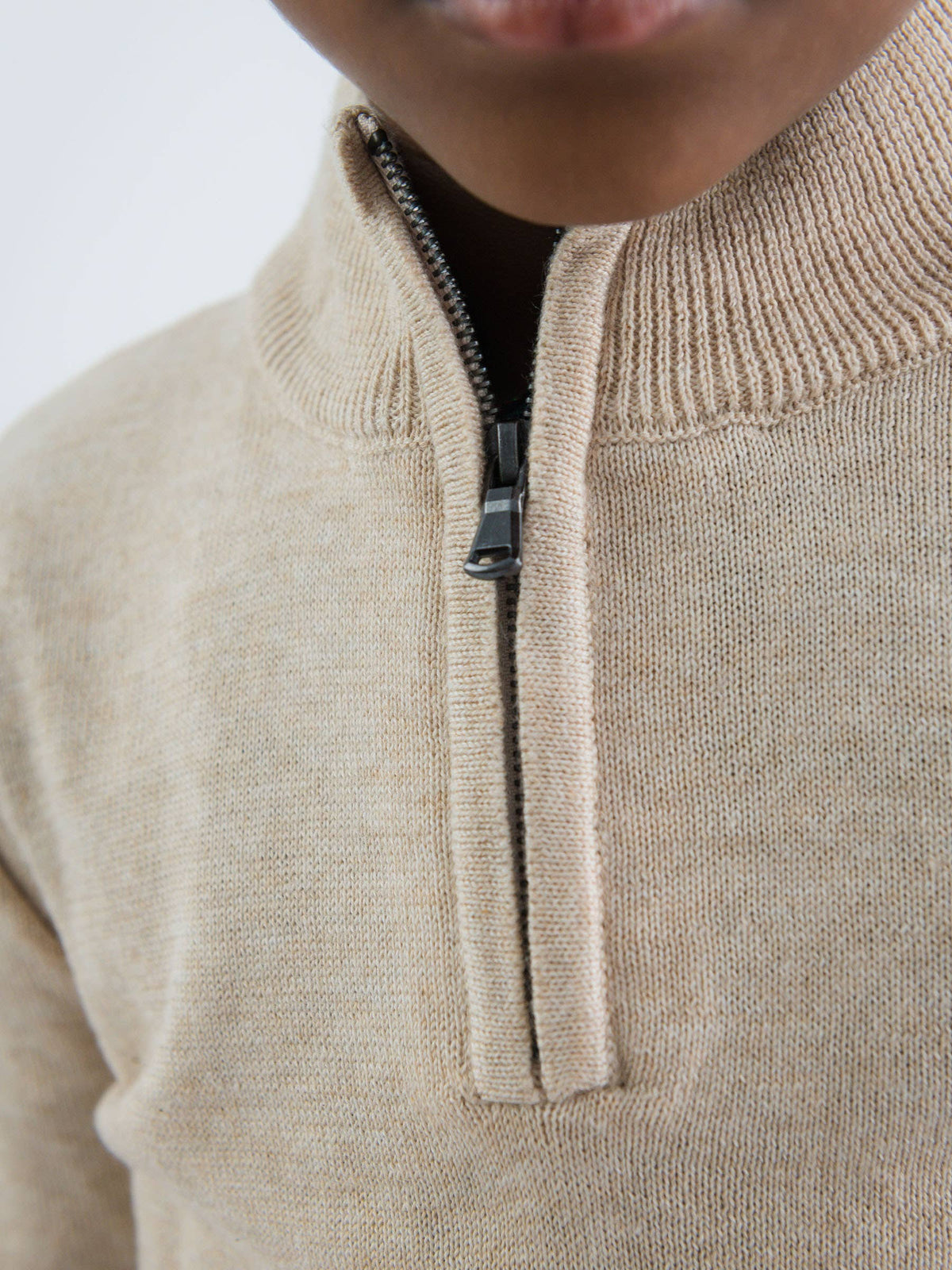 Heather Oatmeal Quarter-Zip Sweater