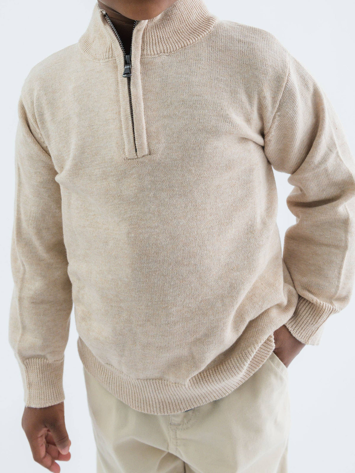 Heather Oatmeal Quarter-Zip Sweater