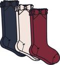 Navy, Ivory, & Dark Cherry 3-Pack Lace Ruffle Bow Knee High Socks