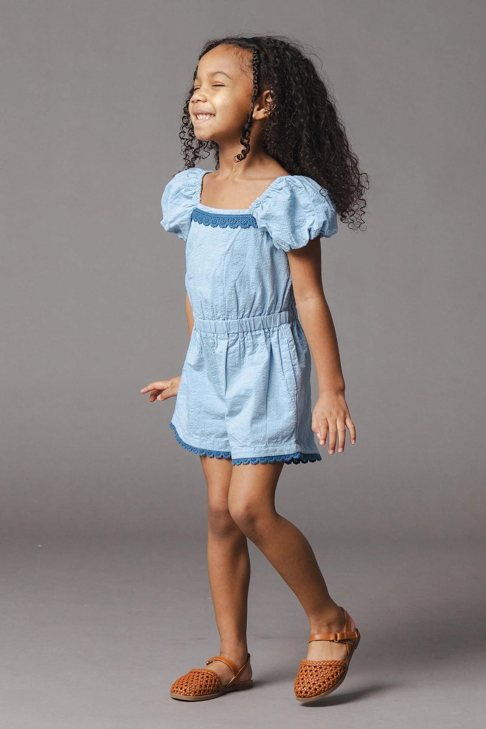Organic Blue Seersucker Romper