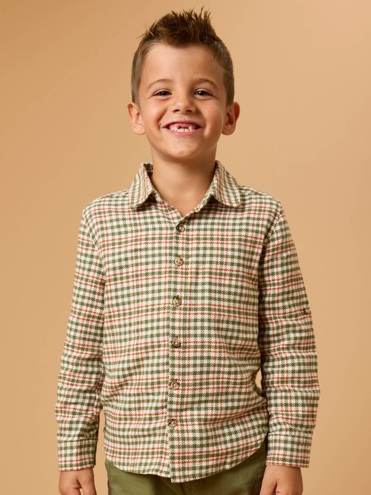 Dusty Olive Houndstooth Long Sleeve Button Down Shirt