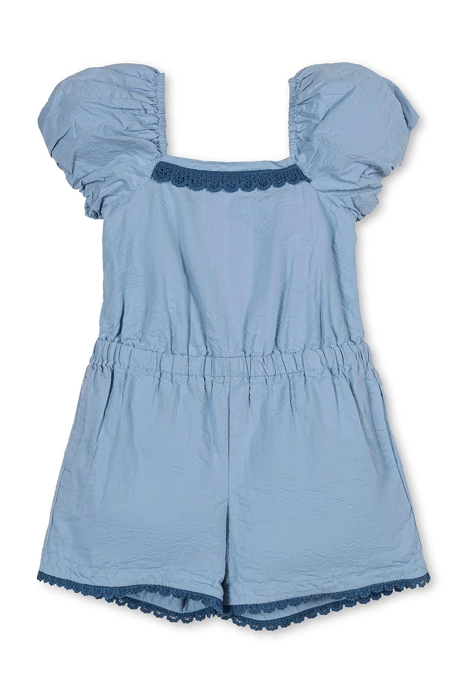 Organic Blue Seersucker Romper