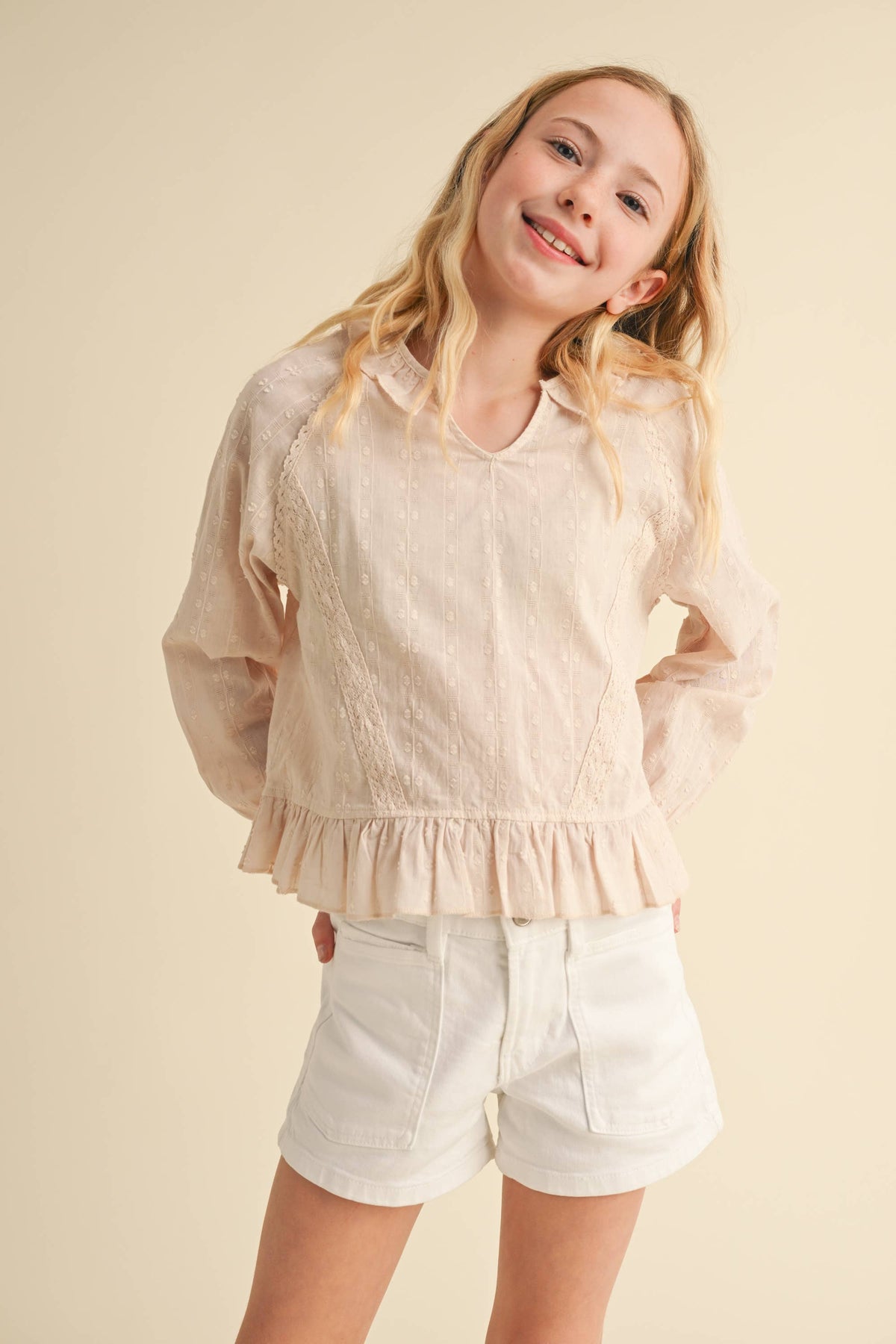 Lace Trim Raglan Blouse