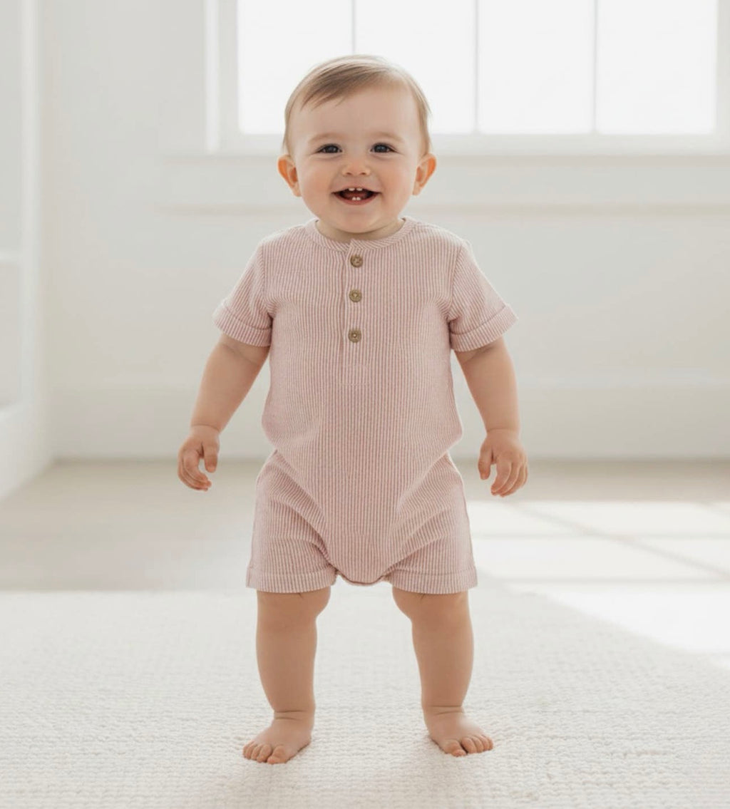 Coral Stripes Bubble Romper