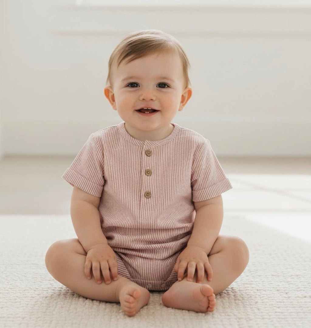 Coral Stripes Bubble Romper