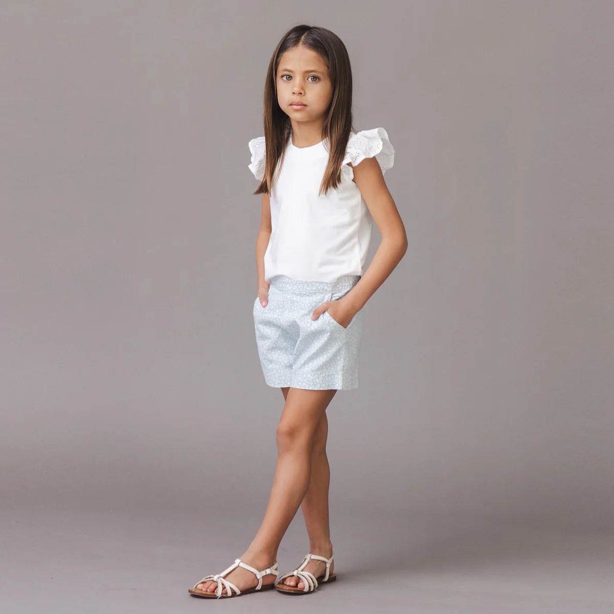 Blue Linen Pull-On Short