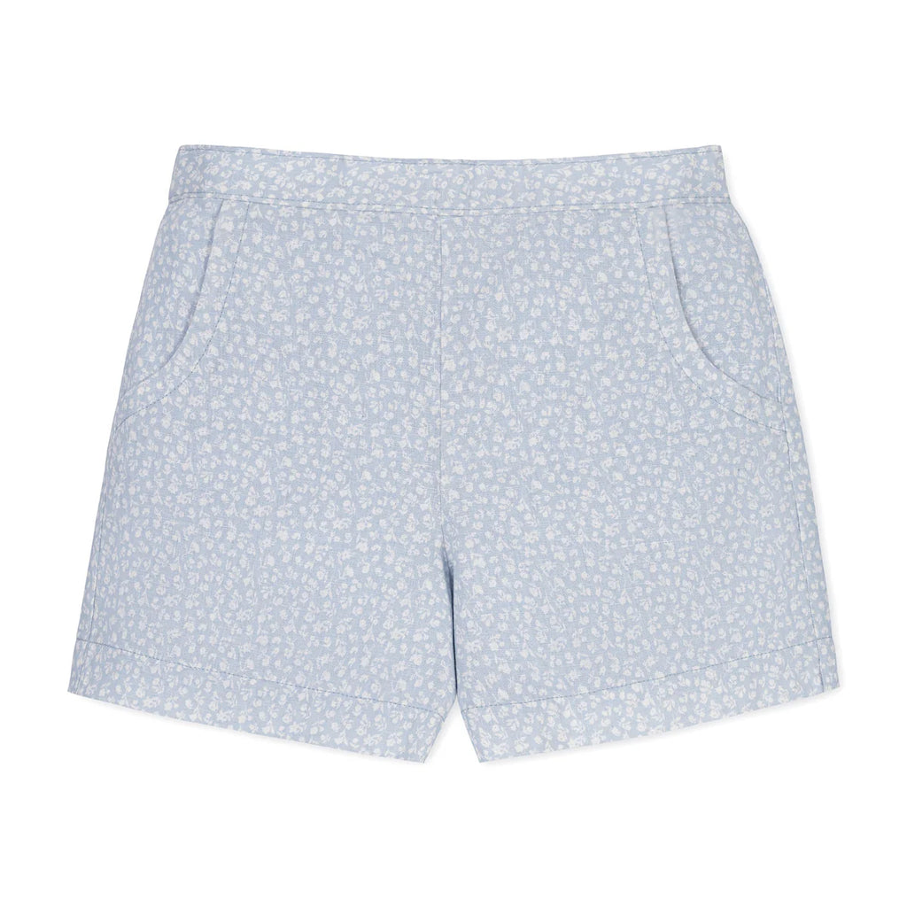 Blue Linen Pull-On Short