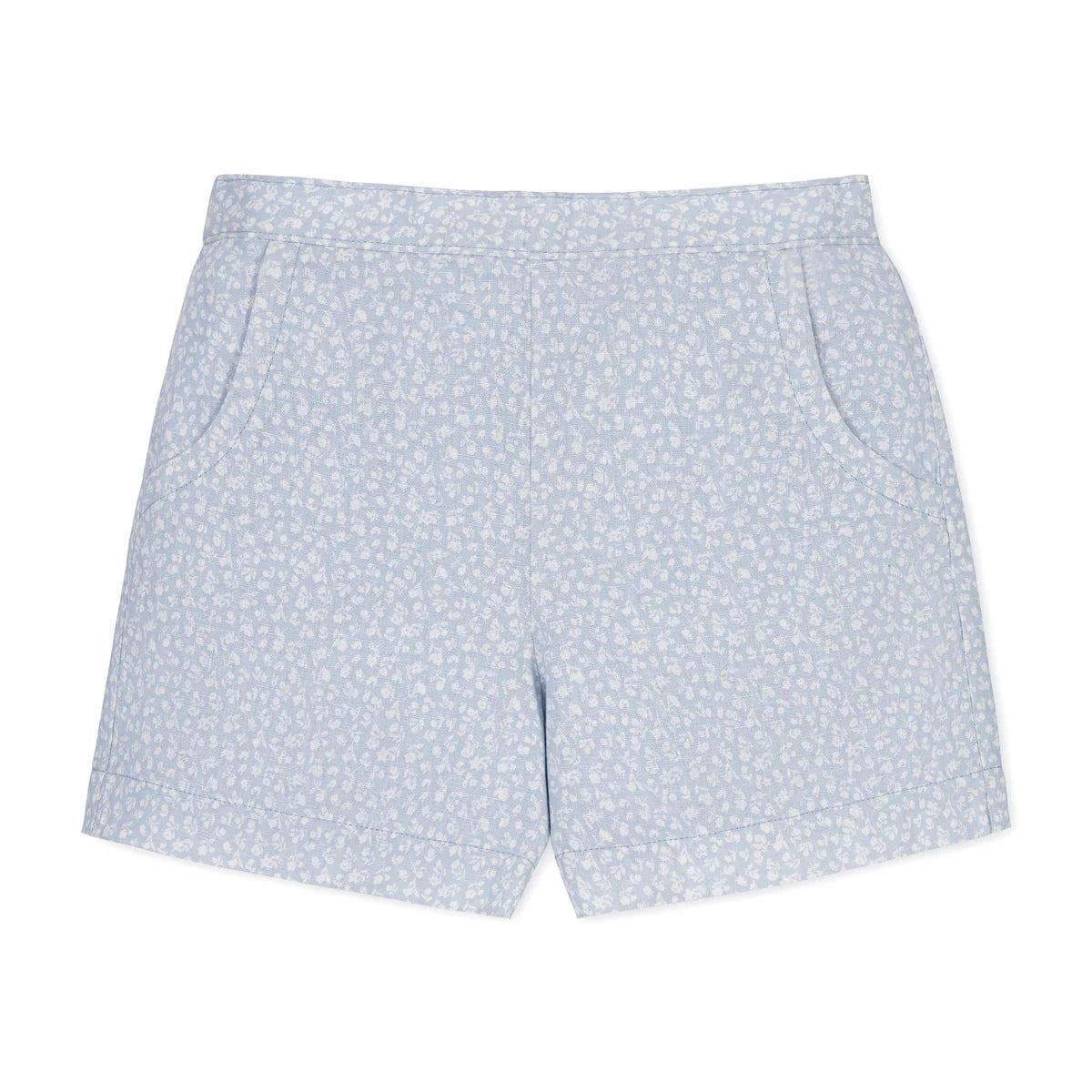 Blue Linen Pull-On Short