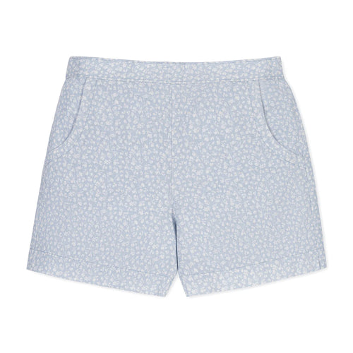 Blue Linen Pull-On Short