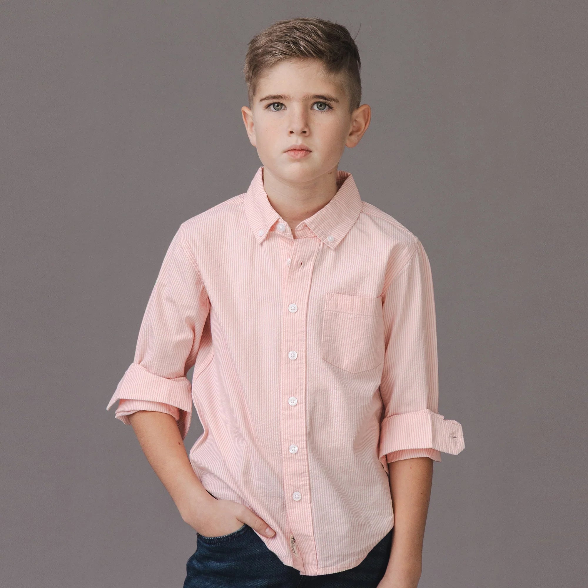 Organic Seersucker Button Down - Pink