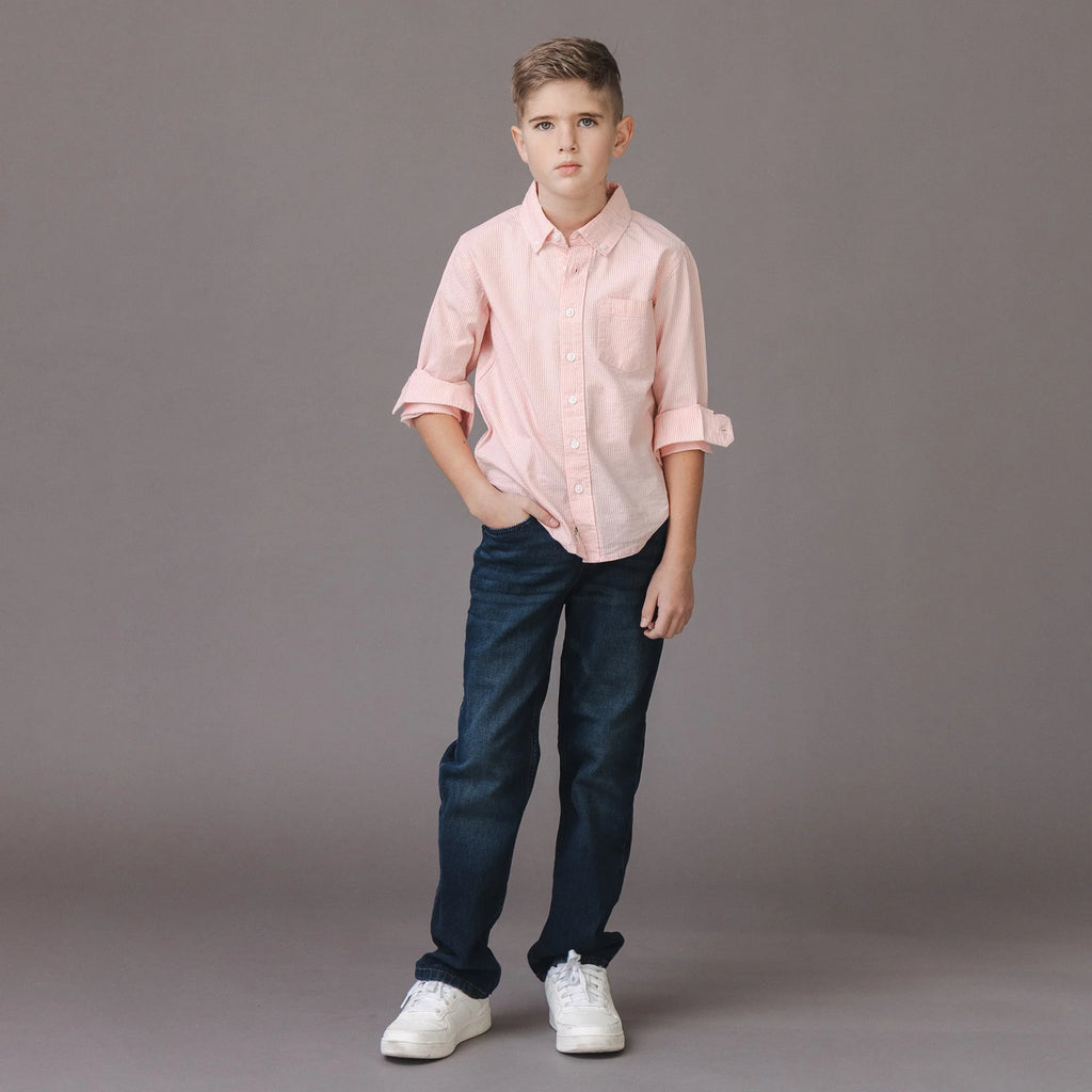 Organic Seersucker Button Down - Pink