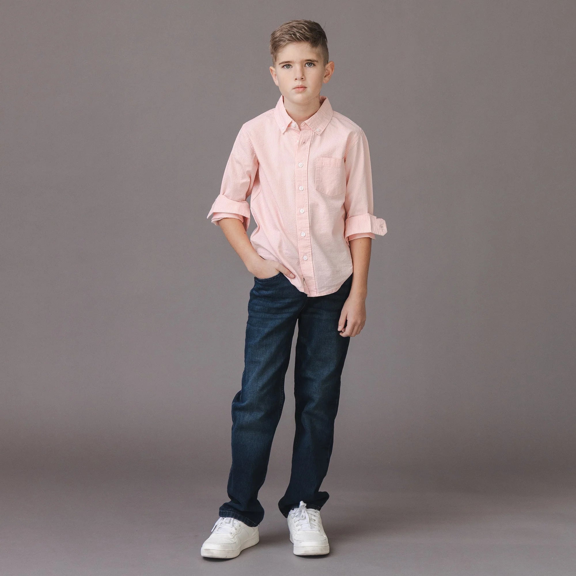 Organic Seersucker Button Down - Pink