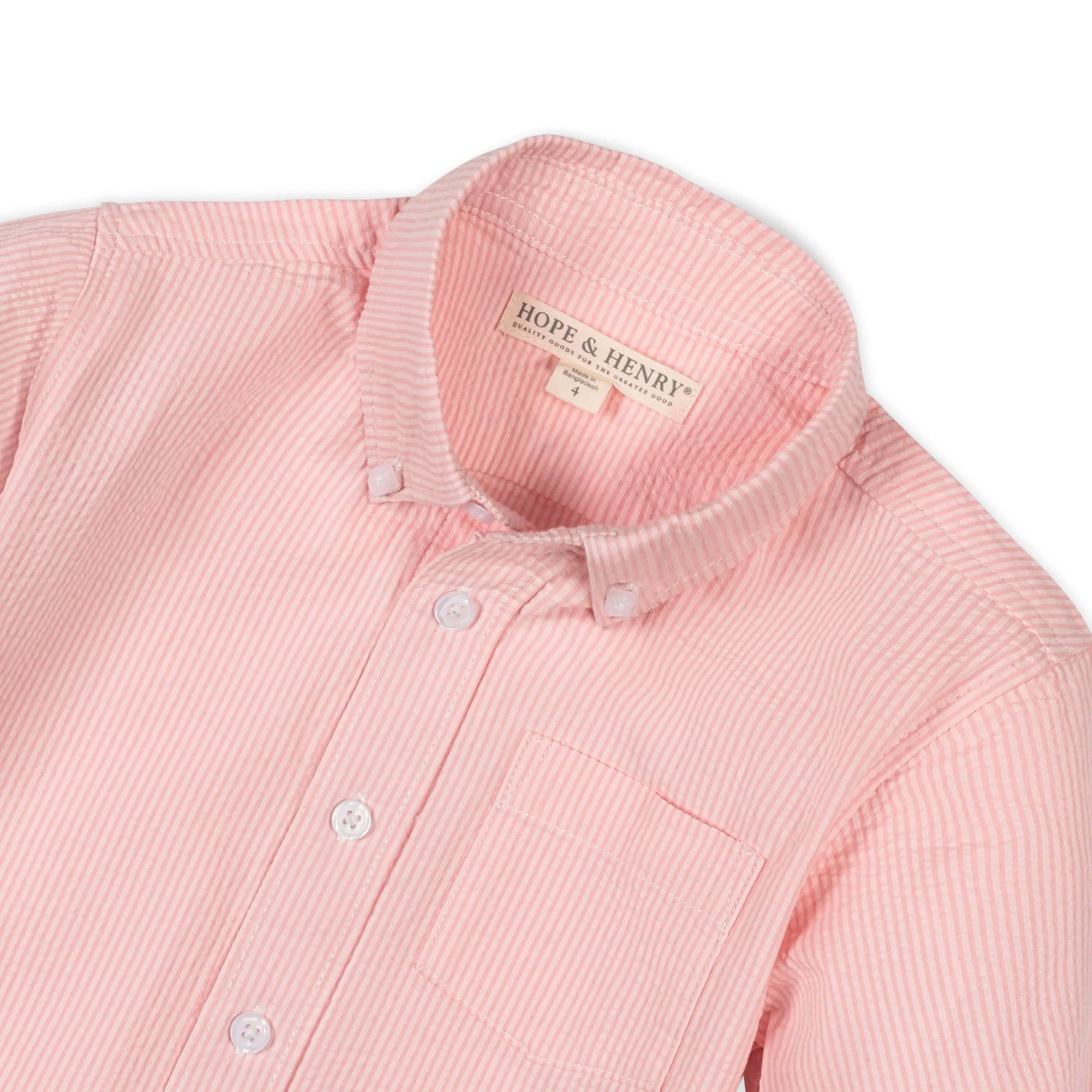 Organic Seersucker Button Down - Pink