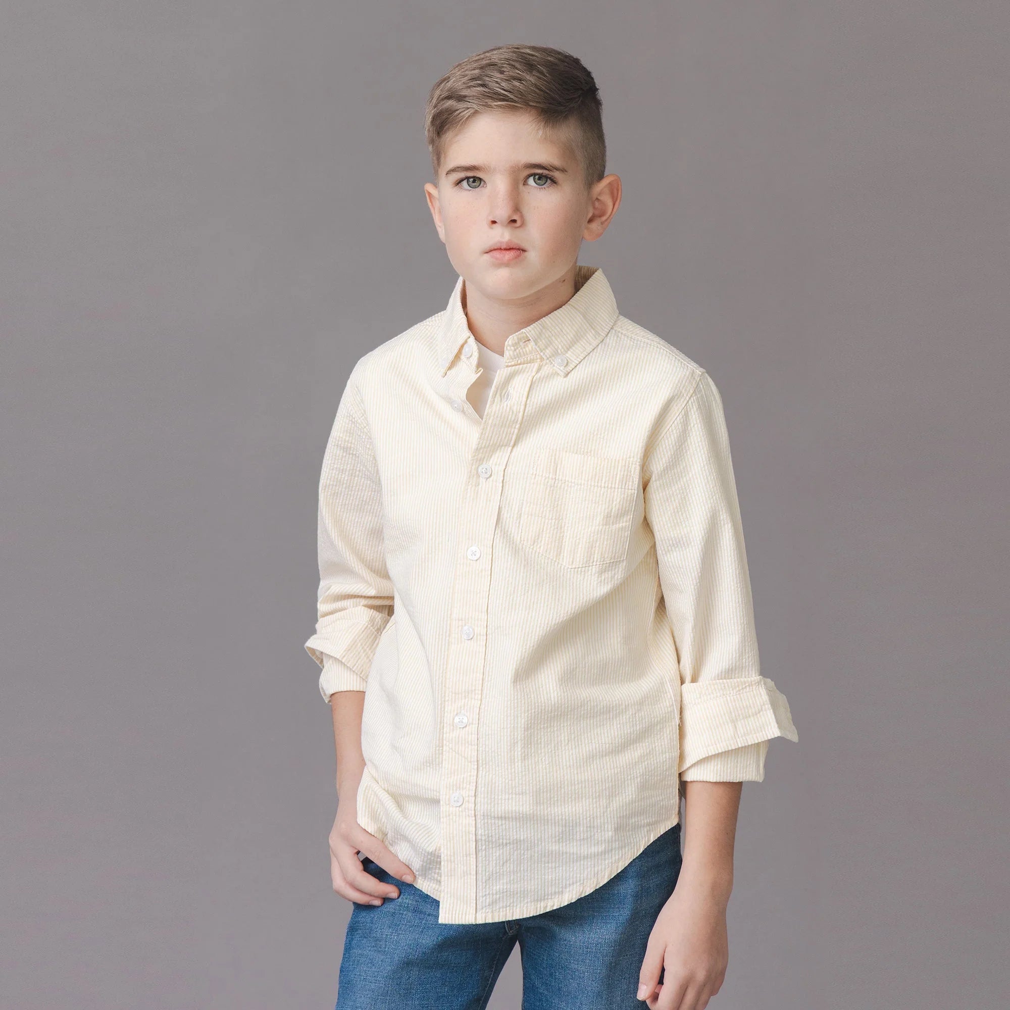 Organic Seersucker Button Down- Yellow