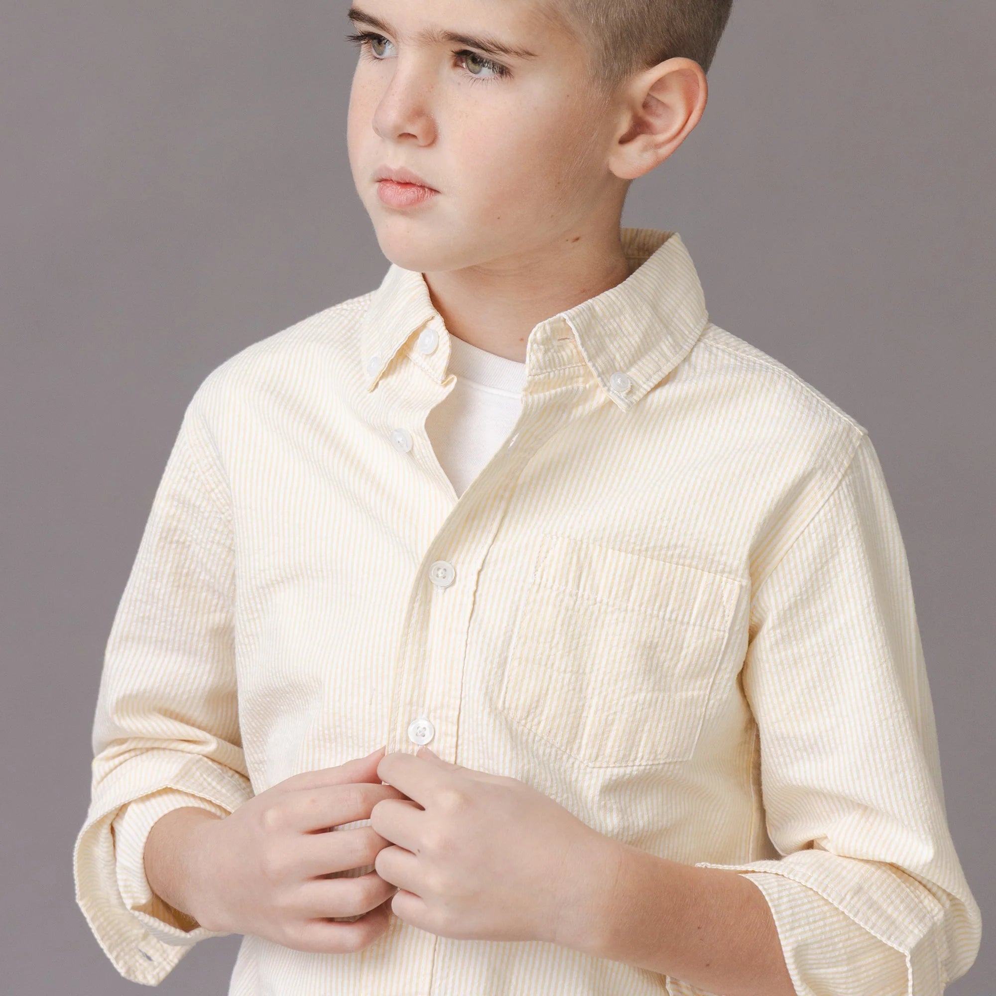 Organic Seersucker Button Down- Yellow