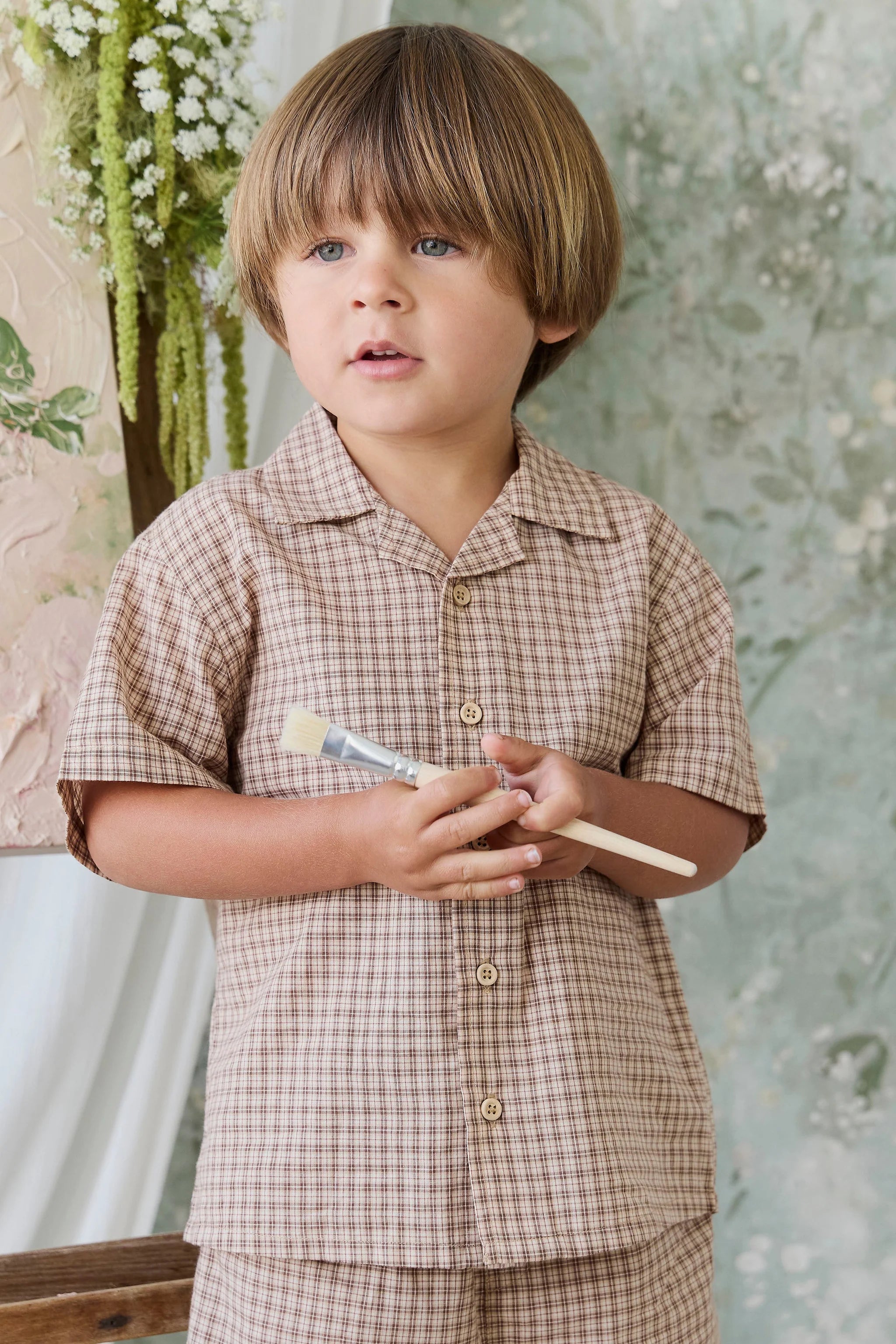 Silas Shirt and Short Set- Cabin Check Cocoa