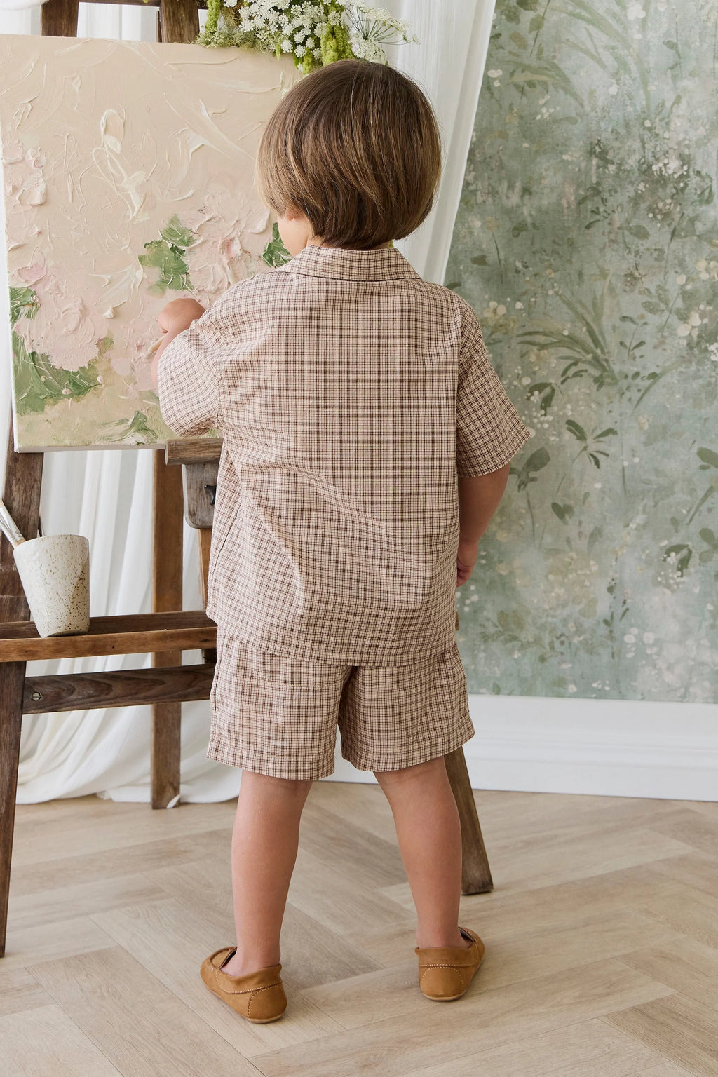 Silas Shirt and Short Set- Cabin Check Cocoa
