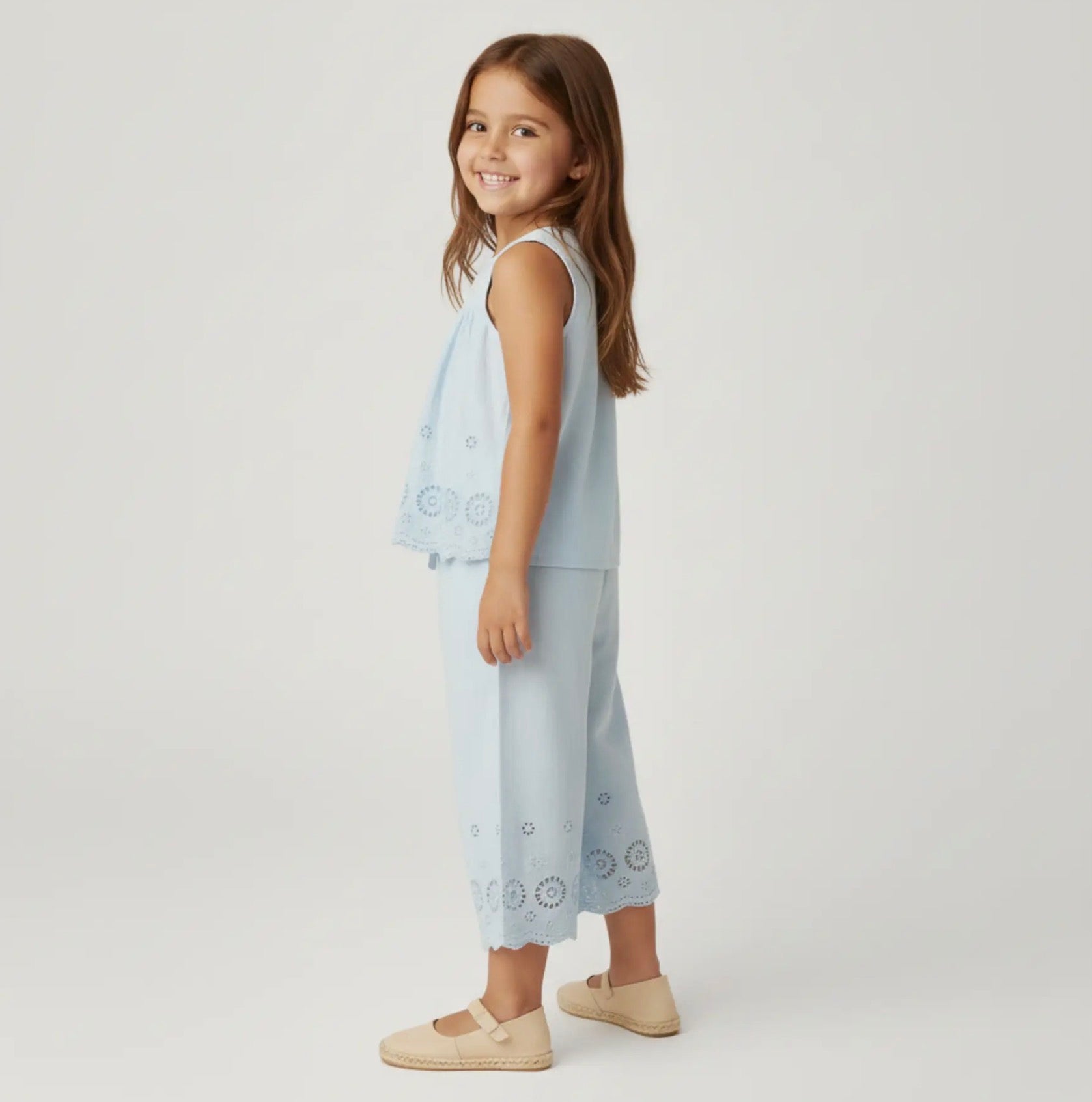 Eyelet Top and Pant Set- Blue