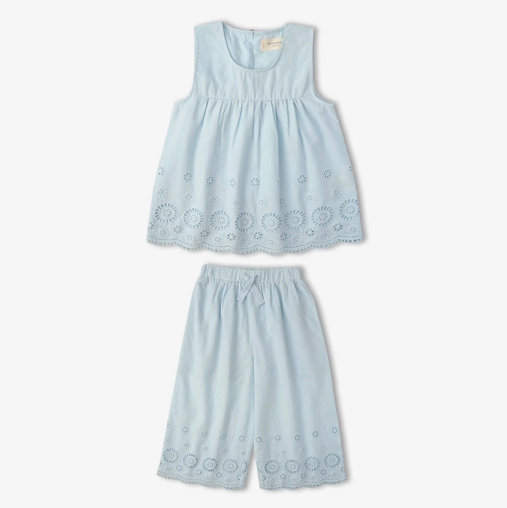 Eyelet Top and Pant Set- Blue