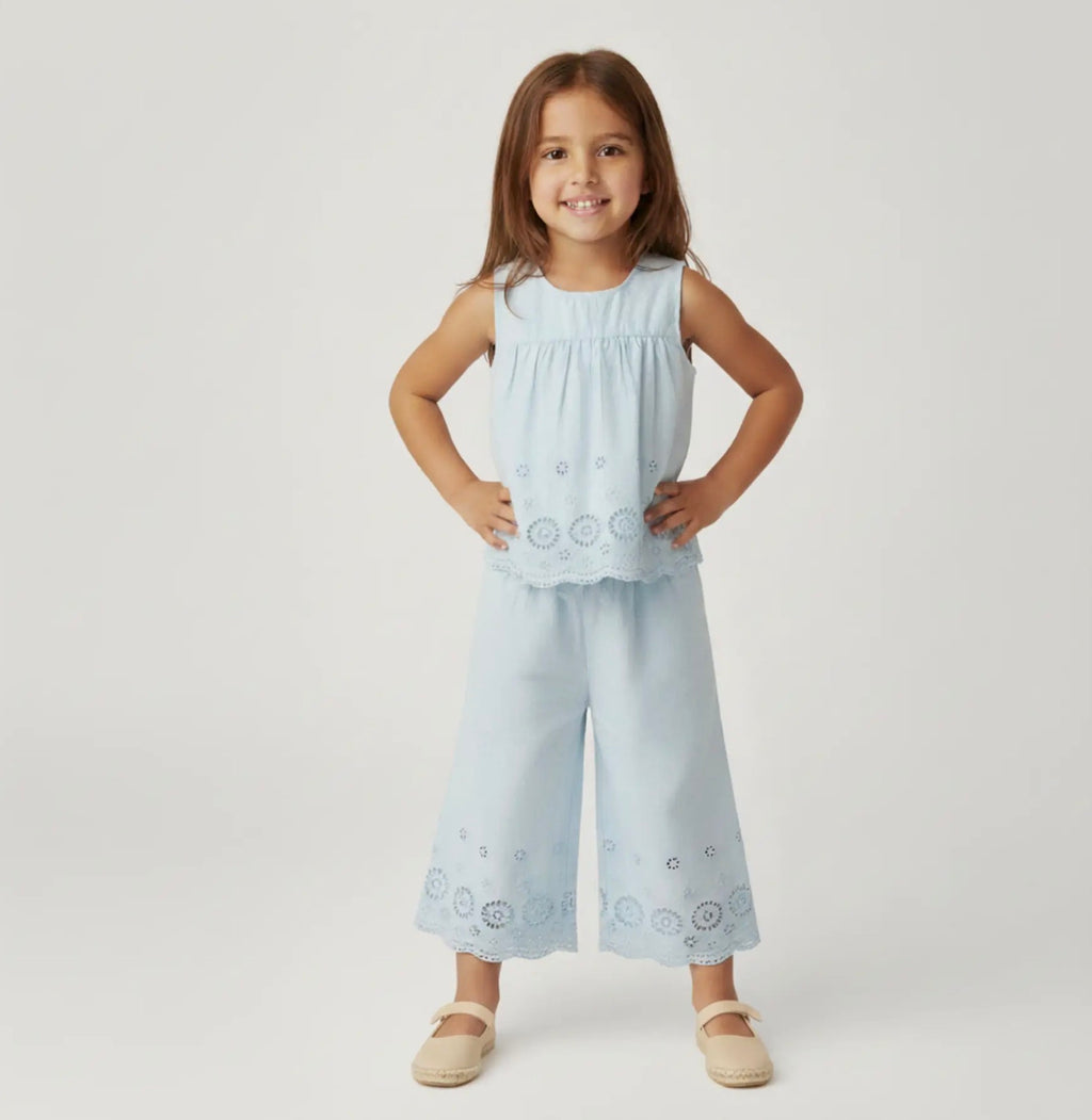 Eyelet Top and Pant Set- Blue