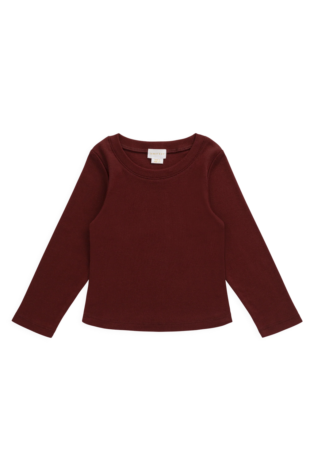 Organic Cotton Rib Helene Long Sleeve Top- Burgundy