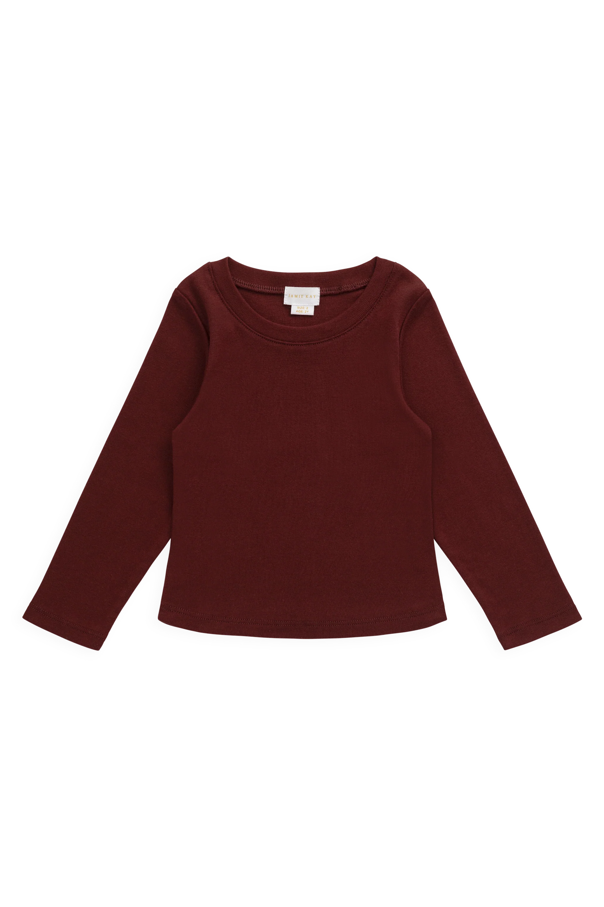 Organic Cotton Rib Helene Long Sleeve Top- Burgundy