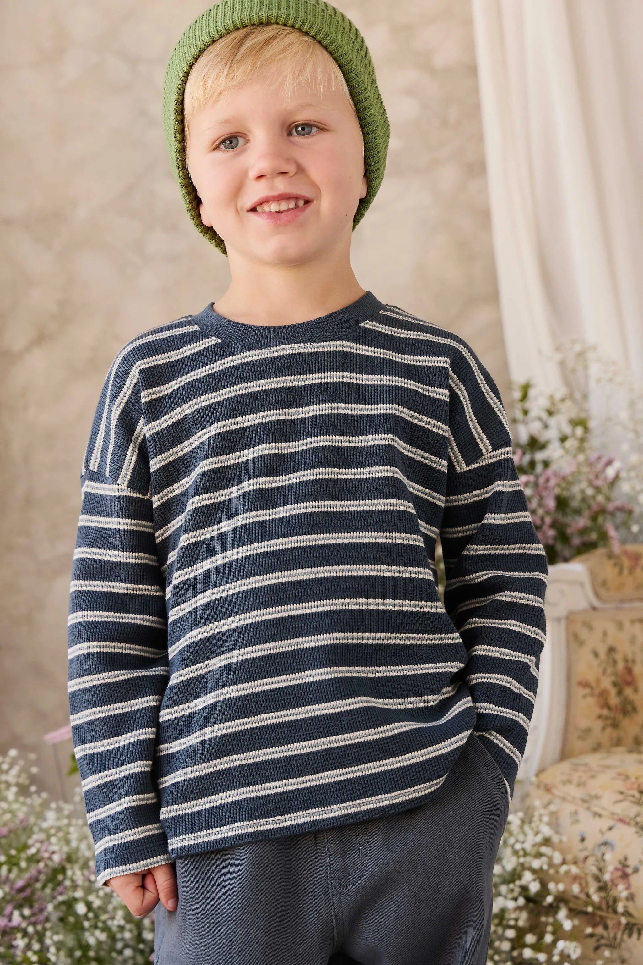 Waffle Leith Long Sleeve Top-Dreamer Stripe Captain