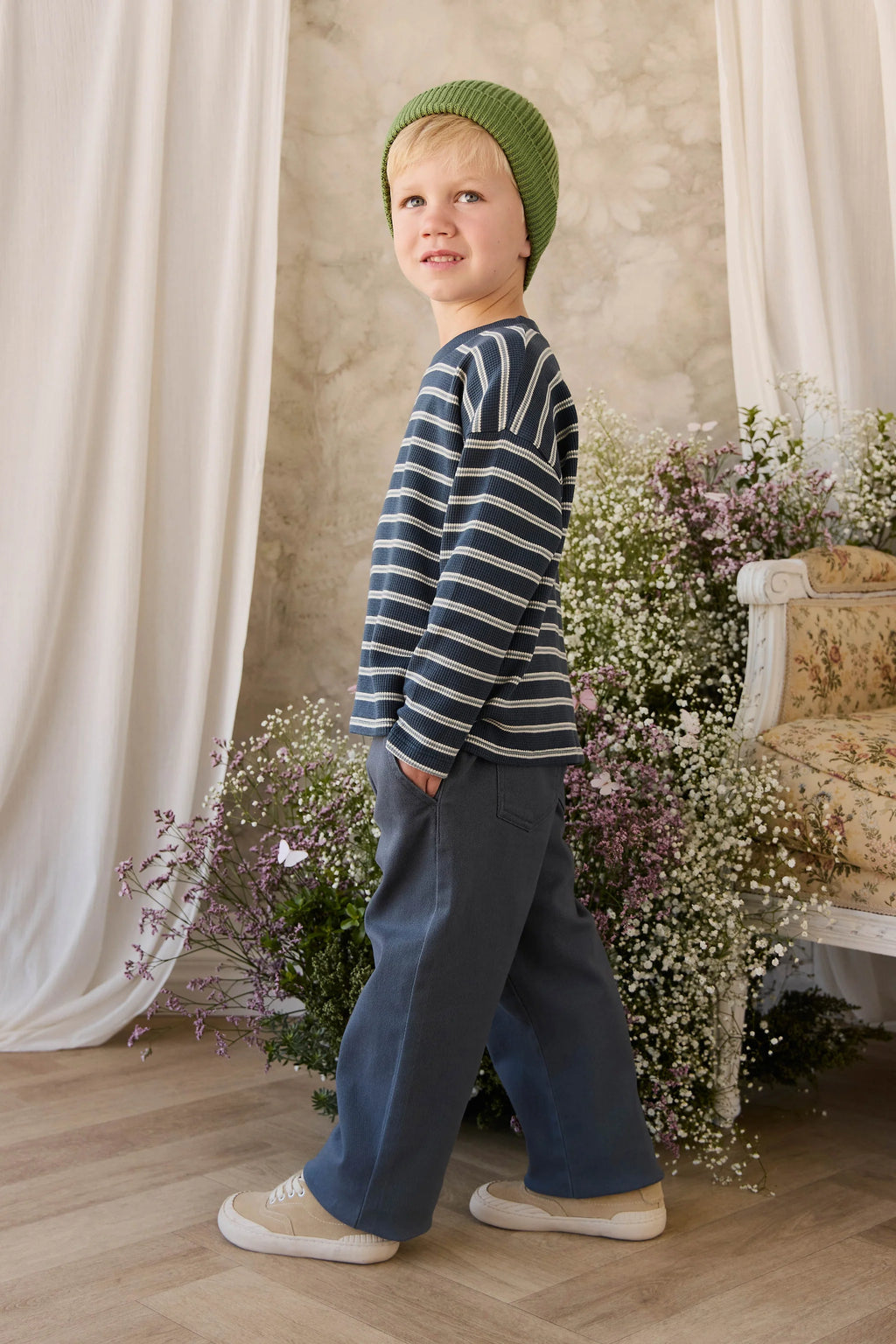 Waffle Leith Long Sleeve Top-Dreamer Stripe Captain