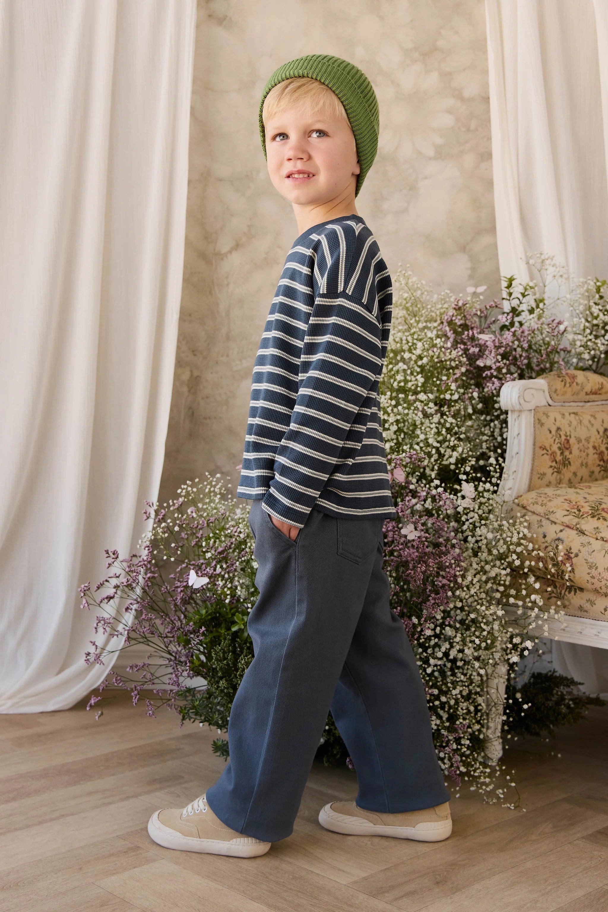 Waffle Leith Long Sleeve Top-Dreamer Stripe Captain