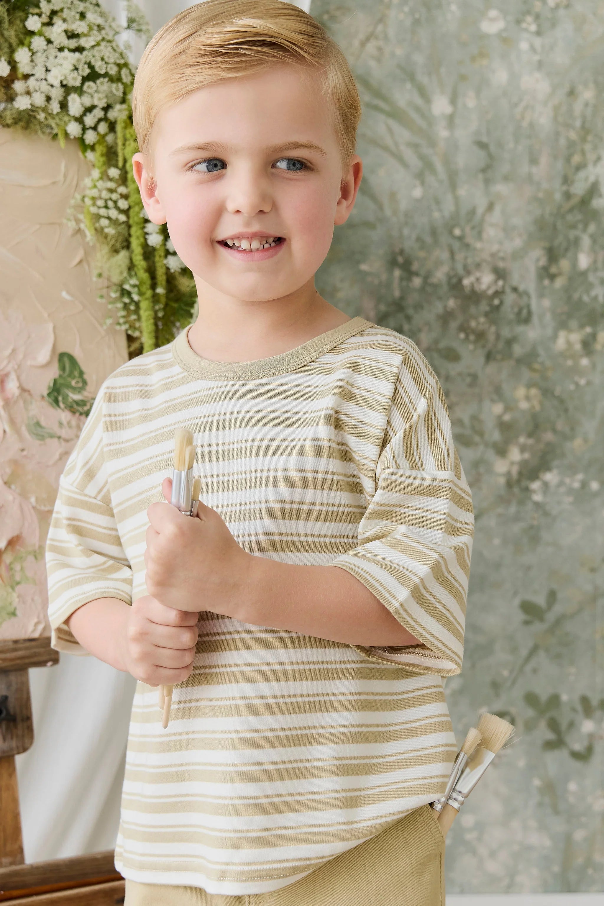 Wesley Tee- Double Stripe Hay/Cloud