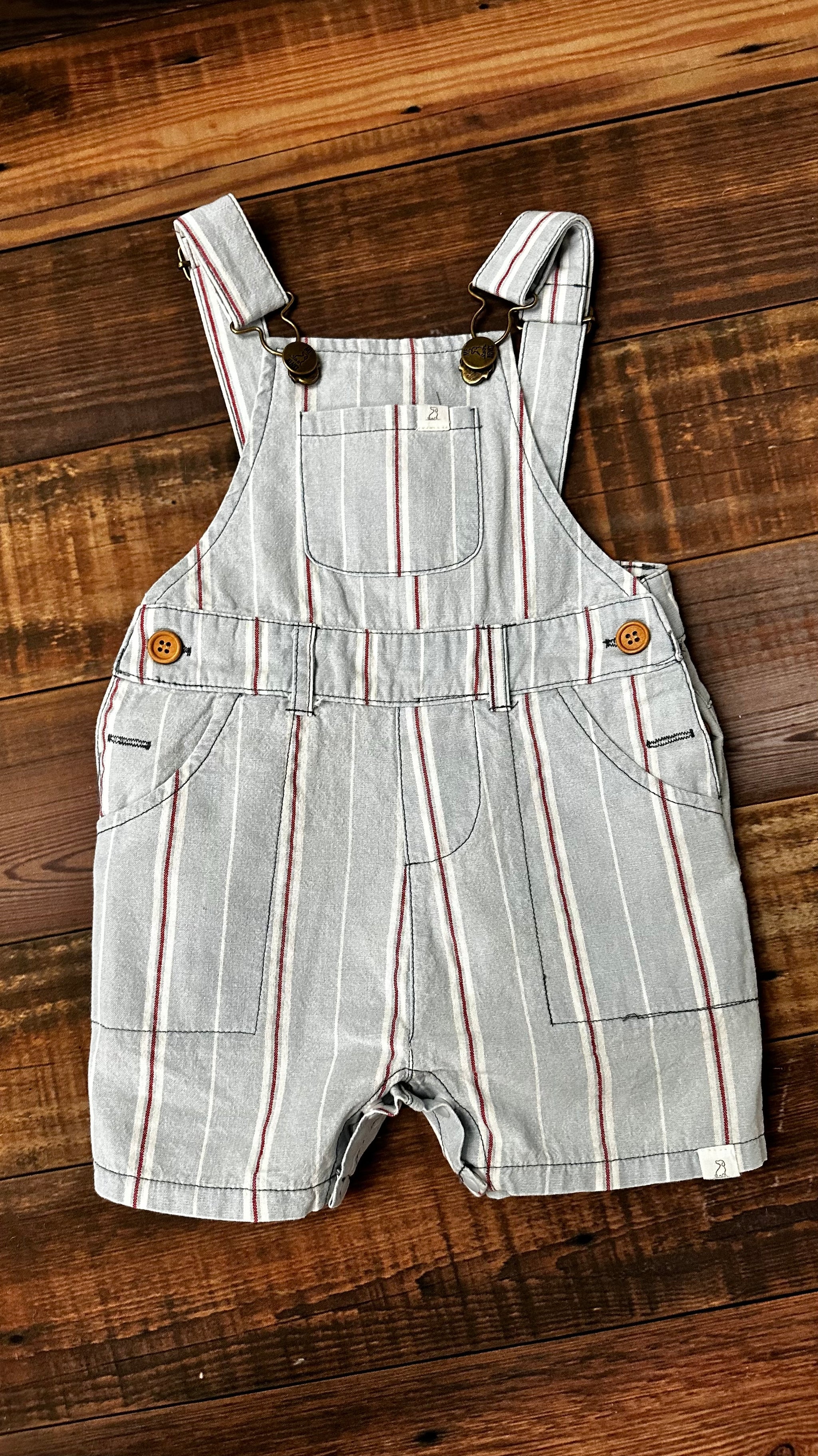 Red Stripe Woven Overalls