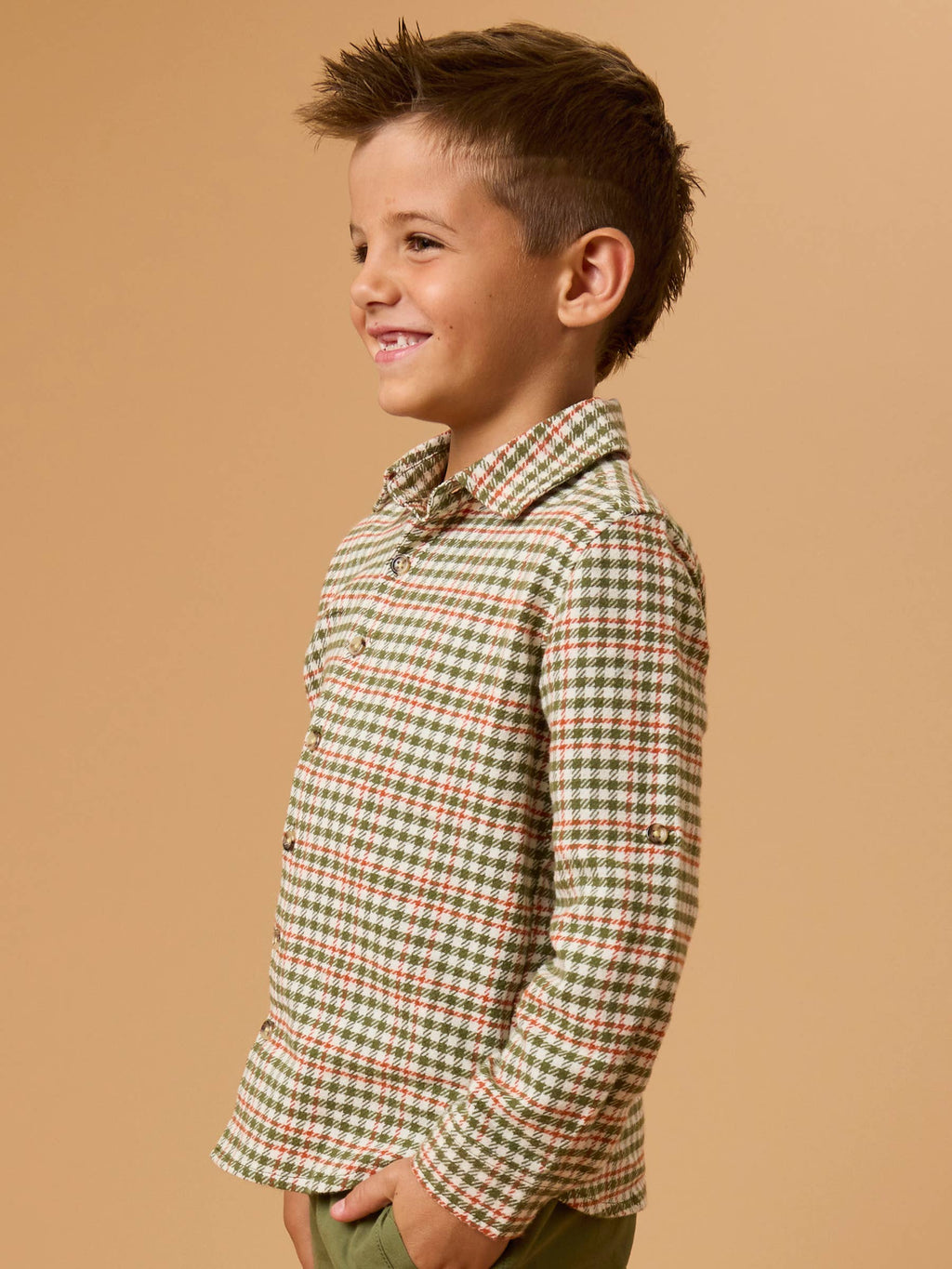 Dusty Olive Houndstooth Long Sleeve Button Down Shirt