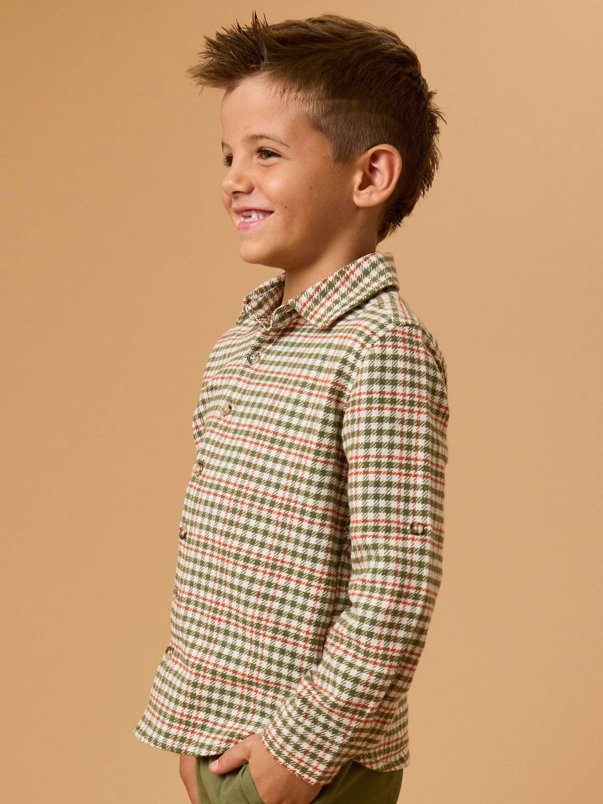 Dusty Olive Houndstooth Long Sleeve Button Down Shirt
