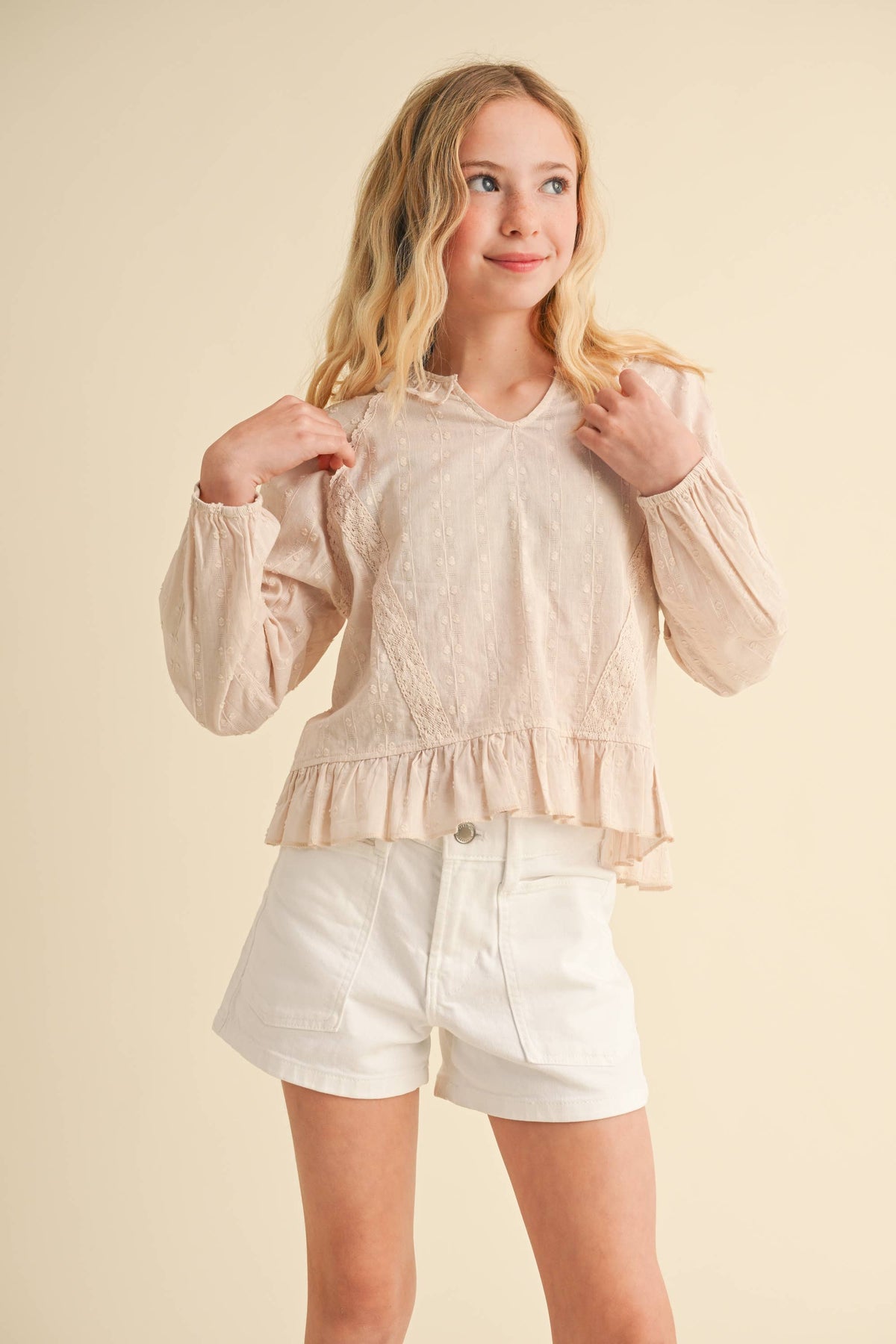 Lace Trim Raglan Blouse