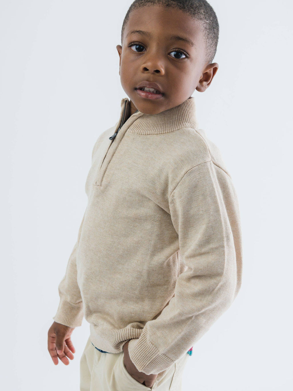 Heather Oatmeal Quarter-Zip Sweater