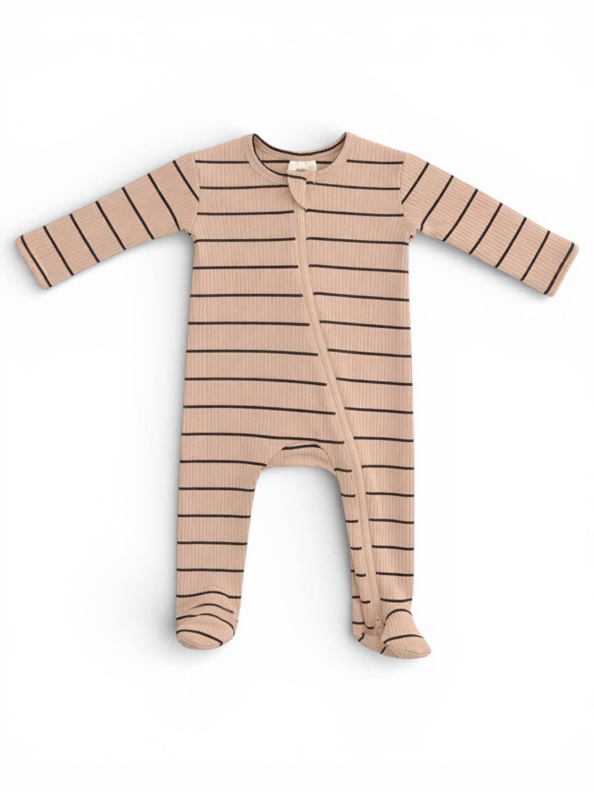 Tan/Black Stripe / Ribbed 2-Way Zip Footie