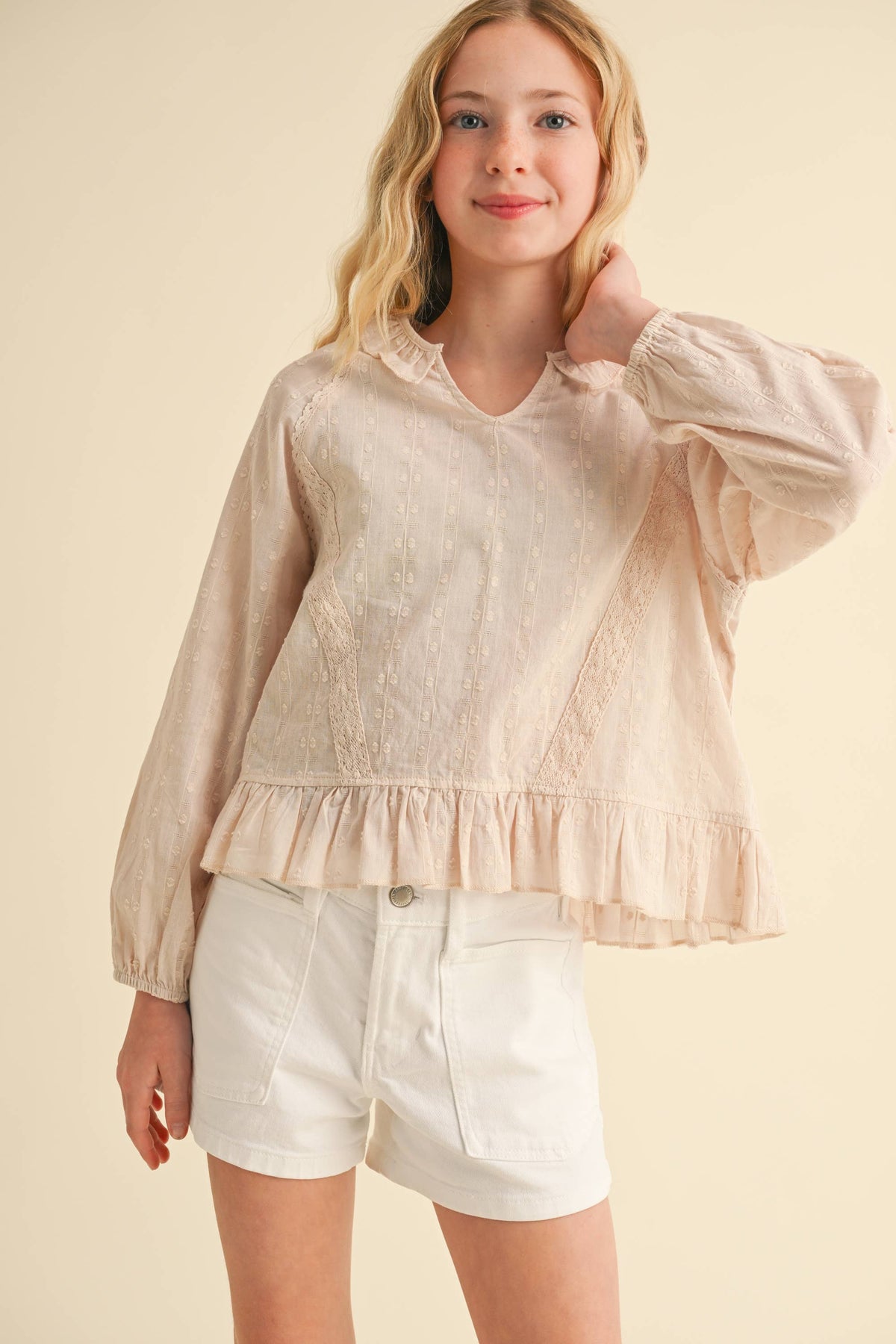 Lace Trim Raglan Blouse