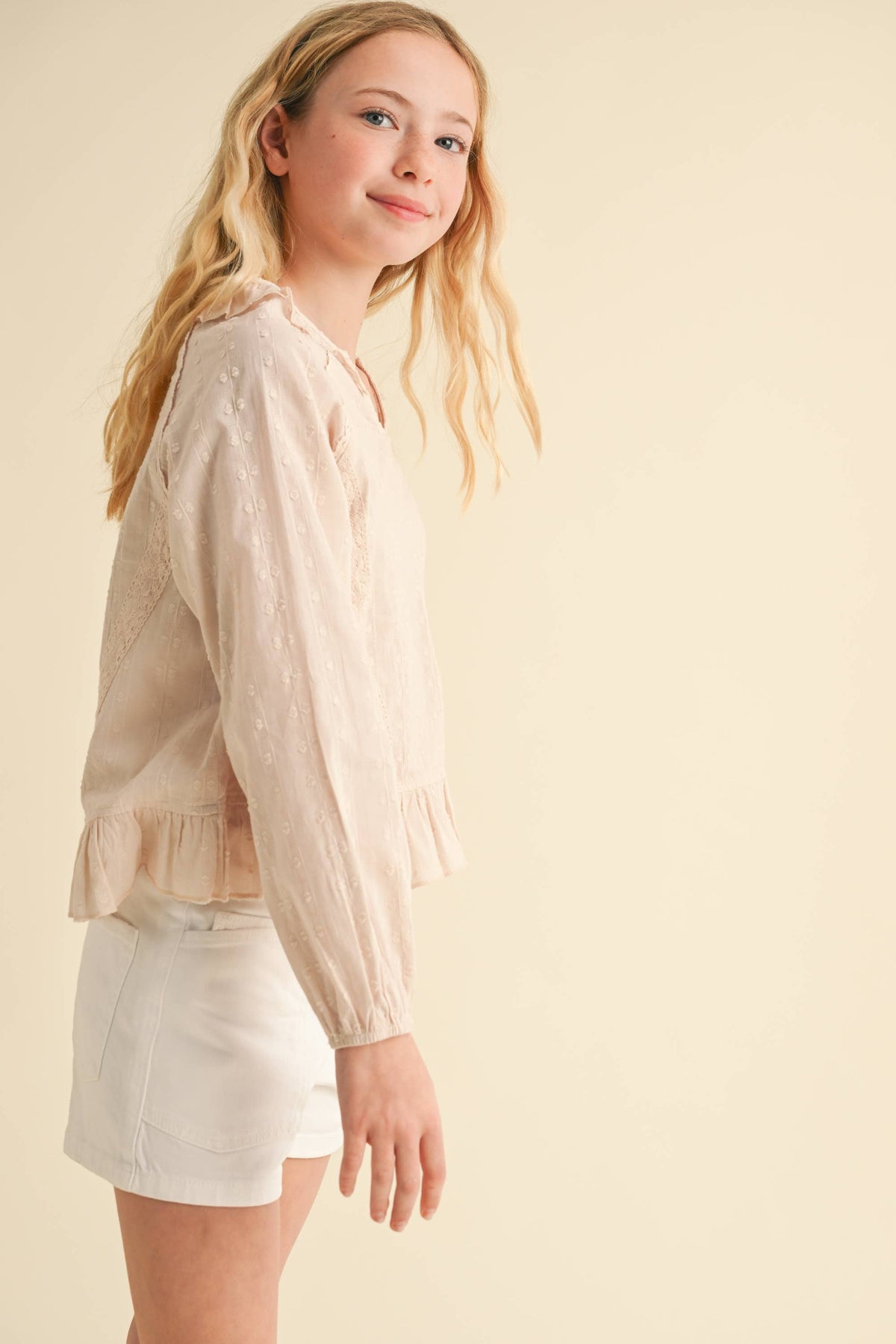 Lace Trim Raglan Blouse