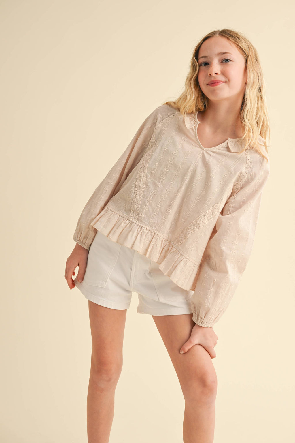 Lace Trim Raglan Blouse